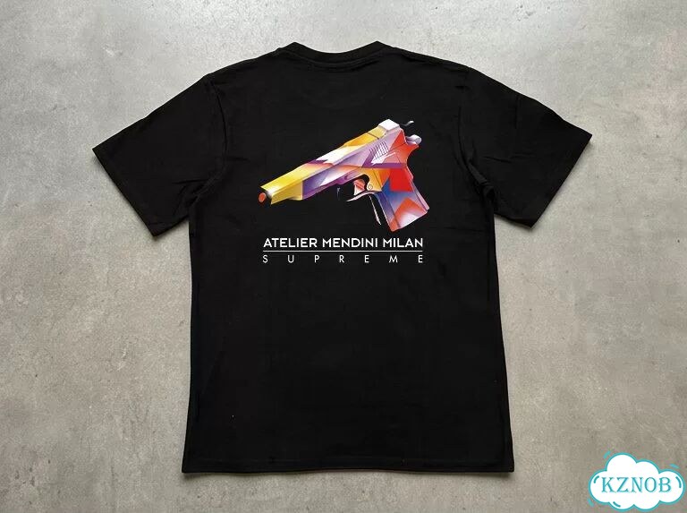 Футболка черная Supreme SS16 Mendini Gun Tee DAC0233 streetwear vintage фото 1