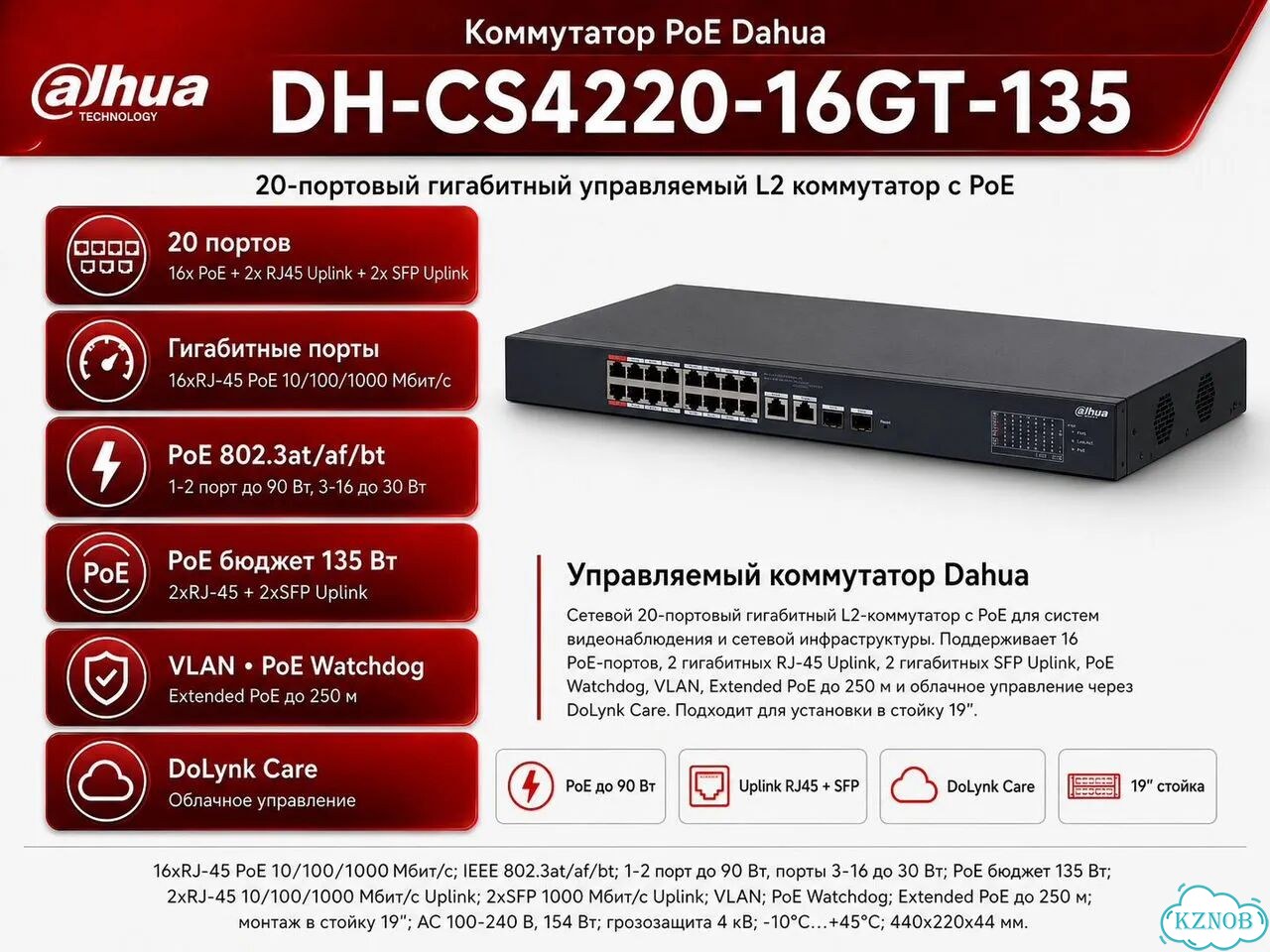Dahua DH-CS4220-16GT-135 PoE-коммутатор 16 портов фото 1