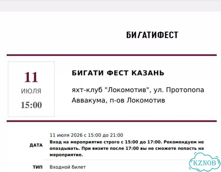 Билет на Бигати Фест Казань 11 июля 2026 фото 1
