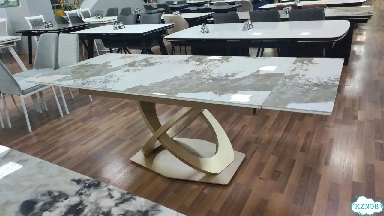 Стол керамический на золотой опоре фото 2