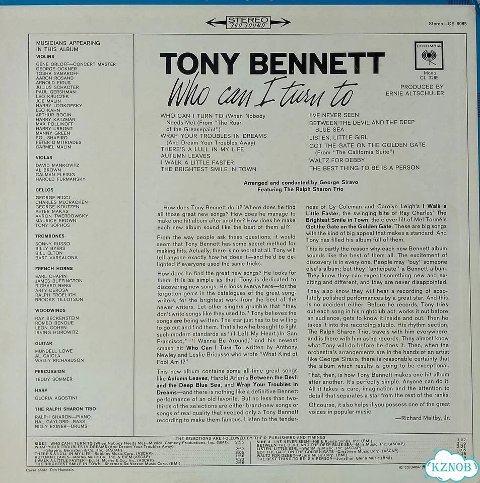 Винил Tony Bennett – Who Can I Turn To (LP) фото 2