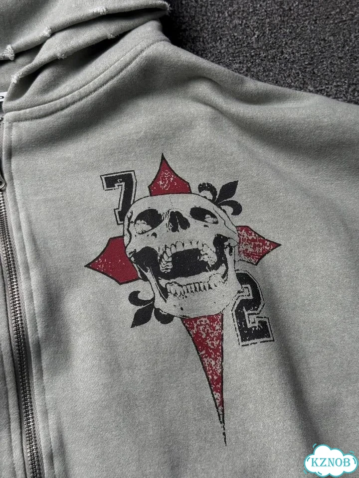 Зип-худи Jaded London Distressed Skull Серое фото 5