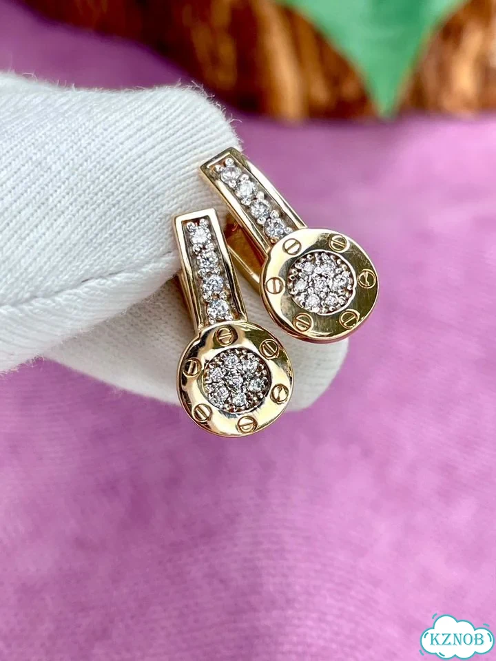 Золотые серьги « Cartier love» 585 с фиан фото 1