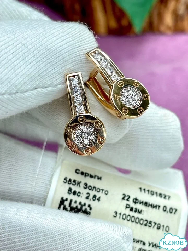 Золотые серьги « Cartier love» 585 с фиан фото 2