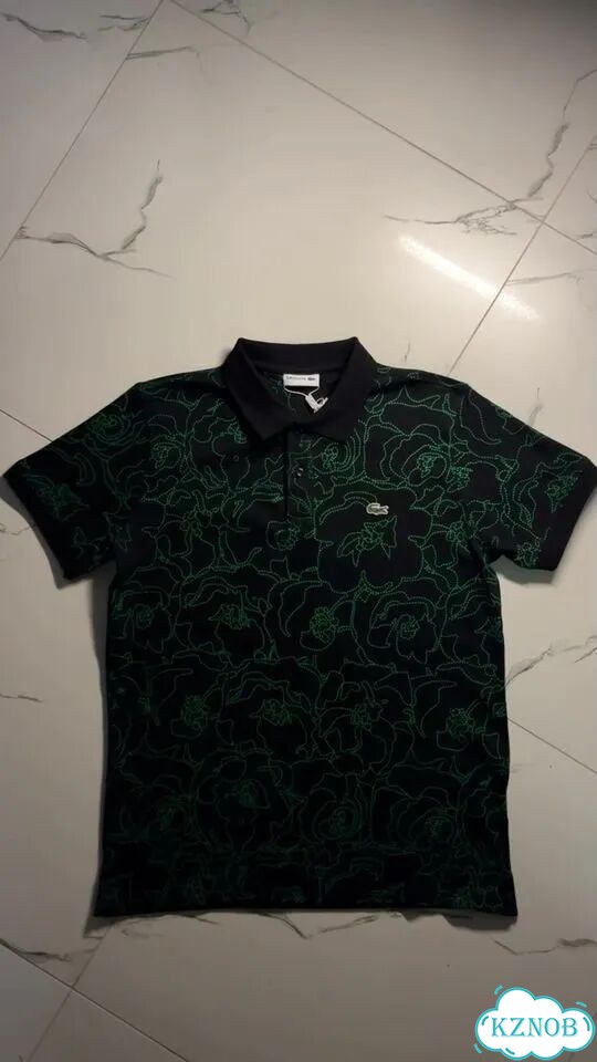 Поло футболка Lacoste черное цветы (S-2XL) фото 1