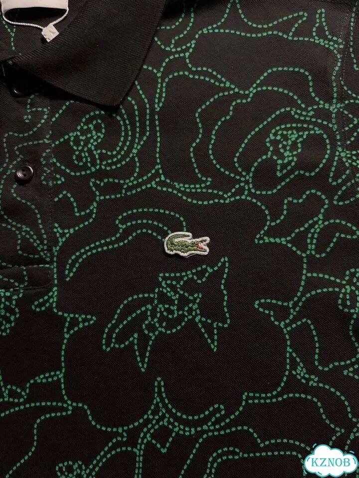 Поло футболка Lacoste черное цветы (S-2XL) фото 5