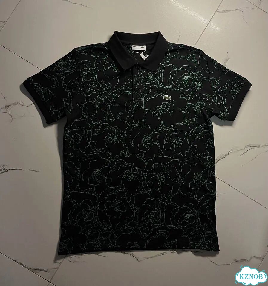 Поло футболка Lacoste черное цветы (S-2XL) фото 8