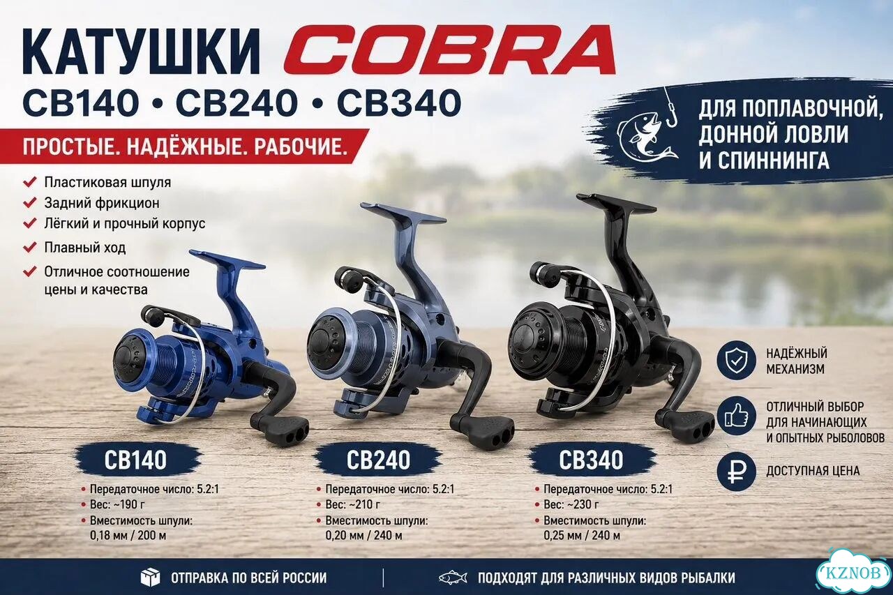 Катушки Cobra CB140, CB240, CB340 для рыбалки фото 1